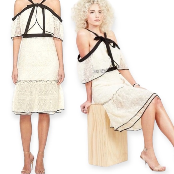 Adelyn Rae Dresses & Skirts - Adelyn Rae Ivory Black Marissa Bow Victorian Lace Dress Size Large L